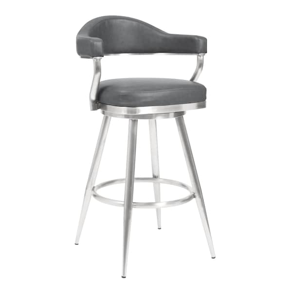 Armen Living Justin 30" Bar Height Swivel Vintage Gray Faux Leather Bar Stool with Brushed Stainless Steel Legs LCJTBABSVG30 - main
